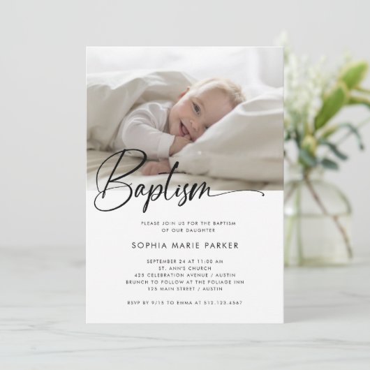 Zwart-wit Eenvoudig script | Fotodoop Kaart (Staand voorkant)