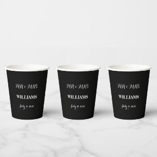 Zwart-wit Eenvoudig Script Minimalistische bruilof Papieren Bekers