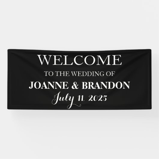 Zwart-wit Eenvoudig Script Minimalistische bruilof Spandoek (Horizontaal)