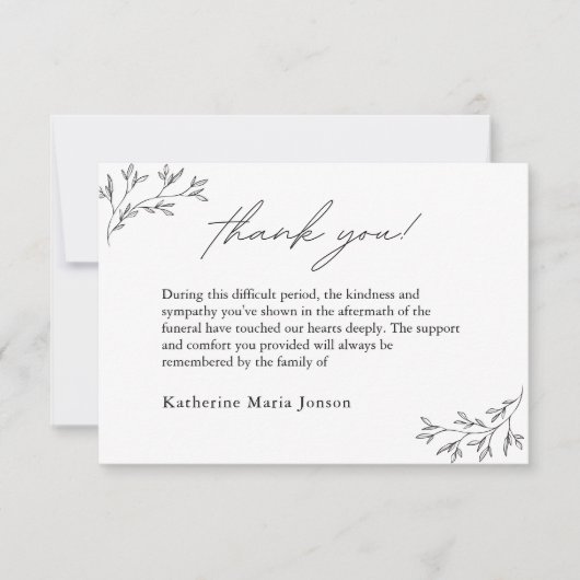 Zwart-wit Eenvoudig Script Sympathie Begrafenis Bedankkaart (Voorkant)