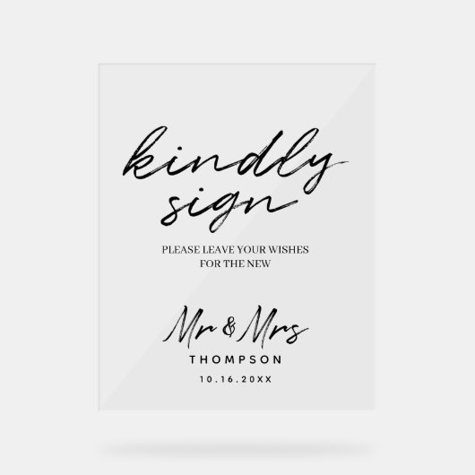 Zwart wit Eenvoudig script voor weduwschap Acryl Bord (Voorkant)