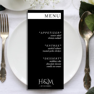 Zwart Wit Eenvoudig Streep Diner Bruiloft Receptie Menu