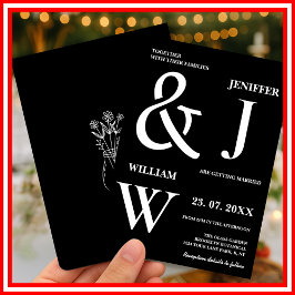 Zwart-wit eenvoudige elegante moderne bruiloft kaart