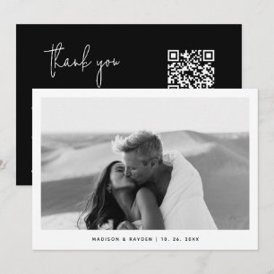 Zwart-wit Eenvoudige Foto QR Code Wedding Bedankkaart