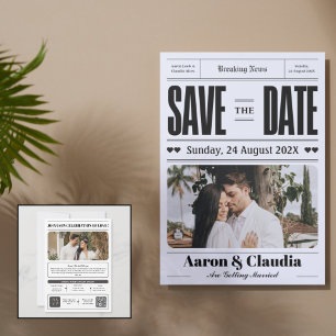 Zwart-wit Eenvoudige Krant Save the Date