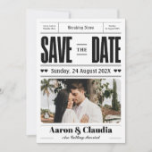 Zwart-wit Eenvoudige Krant Save the Date (Voorkant)
