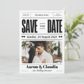 Zwart-wit Eenvoudige Krant Save the Date (Staand voorkant)
