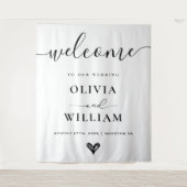 Zwart-wit eenvoudige moderne bruiloft welkomstbord wandkleed (Voorkant)