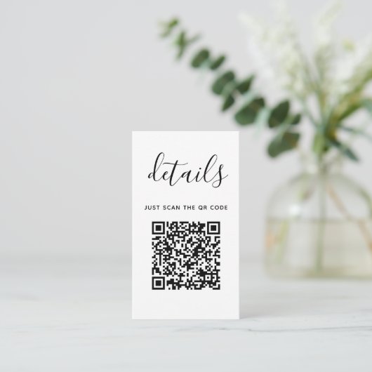 Zwart-wit eenvoudige trouwdetails + QR-code Informatiekaartje (Staand voorkant)