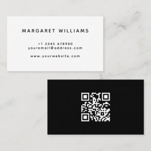 Zwart & Wit Eenvoudige Visitekaartje met QR-code