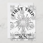 Zwart & Wit Eerste reis rond zon 1e verjaardag Kaart (Achterkant)