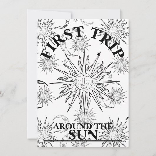Zwart & Wit Eerste reis rond zon 1e verjaardag Kaart (Achterkant)