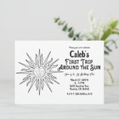 Zwart & Wit Eerste reis rond zon 1e verjaardag Kaart (Staand voorkant)
