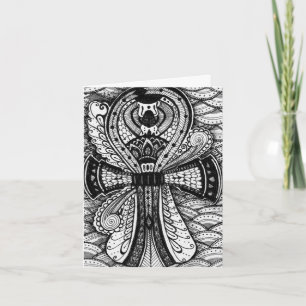 Zwart-wit Egyptische Scarabee Ankh Dank Je Bedankkaart