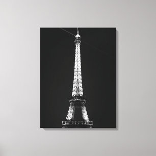Zwart-wit Eiffeltoren in Parijs Nacht Canvas Afdruk