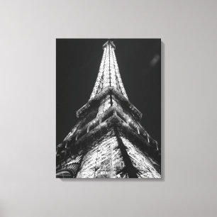 Zwart-wit Eiffeltoren in Parijs Nacht Canvas Afdruk