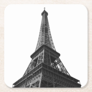 Zwart-wit Eiffeltoren Parijs Europees reizen Vierkante Kartonnen Onderzetter