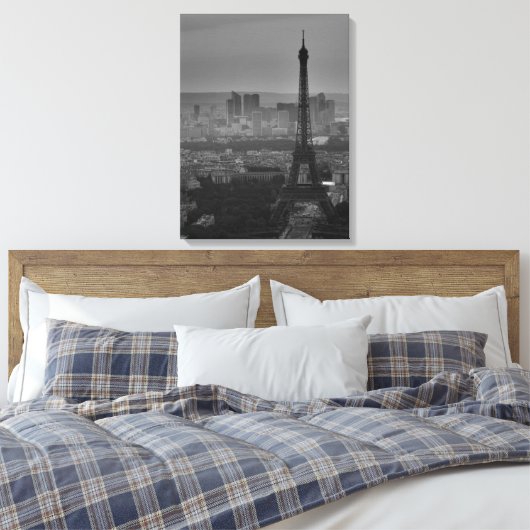 Zwart-wit Eiffeltoren Parijs Stadspanorama Canvas Afdruk (Insitu (Slaapkamer))