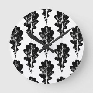 Zwart-wit eiken blad print patroon ronde klok