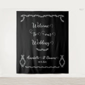 Zwart-wit elegant acanthus Welkom op bruiloft Wandkleed (Voorkant)