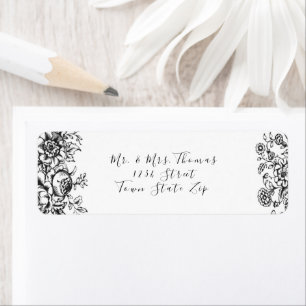 Zwart & Wit Elegant Bloem Motief Label