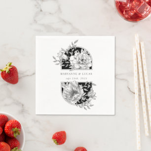 Zwart-wit Elegant Bloemen Bruiloft Servet