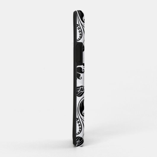 Zwart-wit Elegant Bloemen Damast Patroon Case-Mate iPhone Case (Achterkant/rechts)