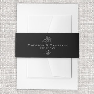 Zwart & Wit Elegant Bruiloft Botanische bladeren Uitnodigingen Wikkel