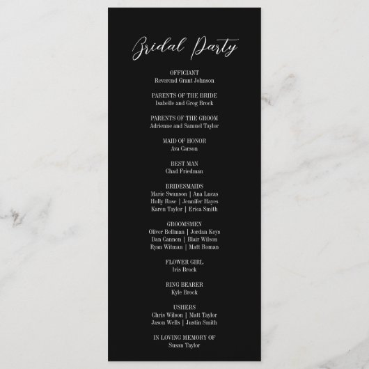 Zwart-wit Elegant Bruiloft Party Programma (Achterkant)