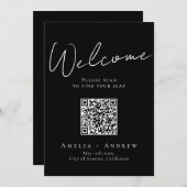 Zwart Wit Elegant Bruiloft QR Code Zittingkaart (Voorkant / Achterkant)