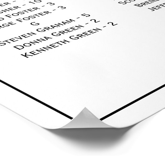 Zwart-wit Elegant Bruiloft Zitplaatskaart Teken Poster (Hoek)