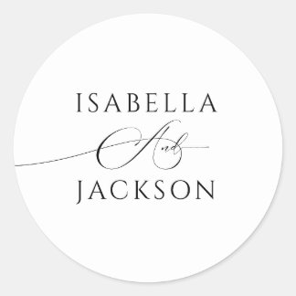 Zwart & Wit Elegant Chic Paar Namen Trouwen Ronde Sticker