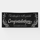 Zwart Wit Elegant Chic Wedding Gefeliciteerd Spandoek (Horizontaal)
