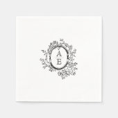 Zwart-wit Elegant Crest Monogram Bruiloft Servet (Voorkant)