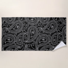 Zwart & Wit Elegant Damask Bloemenpatroon Strandlaken