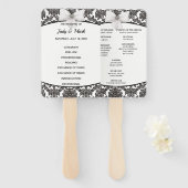 Zwart-wit Elegant Damask Trouwprogramma Handwaaier (Voorkant en achterkant)