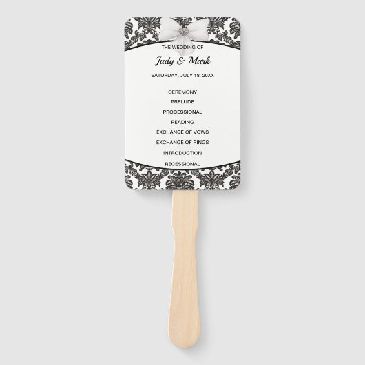 Zwart-wit Elegant Damask Trouwprogramma Handwaaier (Voorkant)