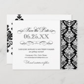 Zwart-wit Elegant Damast Save the Date Aankondigingskaart (Voorkant / Achterkant)