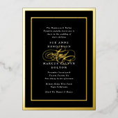 Zwart & Wit Elegant Formele Kalligrafie Bruiloft Folie Uitnodiging (Voorkant)