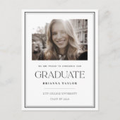 Zwart Wit Elegant Foto Afstuderen Aankondigingskaart (Voorkant)