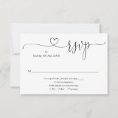 Zwart-wit Elegant Hart Script RSVP Kaartje (Voorkant)
