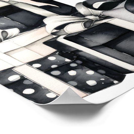 Zwart Wit Elegant Kerstfeest Welkom Poster (Hoek)