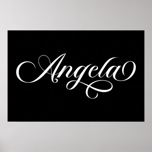 Zwart-wit Elegant Lettering Angela Poster (Voorkant)