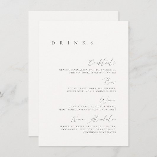 Zwart & Wit Elegant Minimaal Huwelijksdrankmenu Menu (Voorkant / Achterkant)