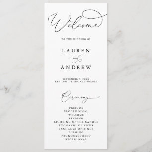 Zwart & Wit Elegant Minimalistische Bruiloft Programma