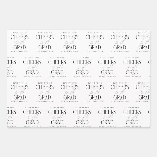 Zwart Wit Elegant Modern Custom Afstuderen Inpakpapier Vel (Voorkant 2)