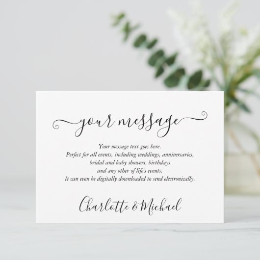 Zwart-wit Elegant Modern Event Message Kaart (Staand voorkant)
