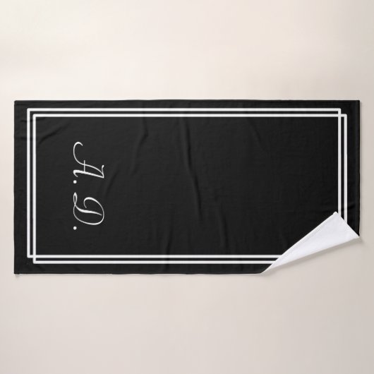 Zwart Wit Elegant Modern Monogram Badhanddoek (Badhanddoek)