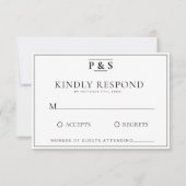 Zwart & Wit Elegant Monogram Chique Bruiloft RSVP Kaartje (Voorkant)