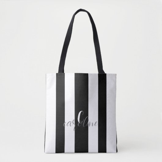 Zwart-wit elegant monogram gestreept Canvas tas (Voorkant)